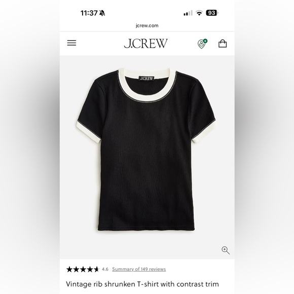 J. Crew Vintage Rib Shrunken T-Shirt with contrast trim NWT size X-Large - Picture 1 of 5